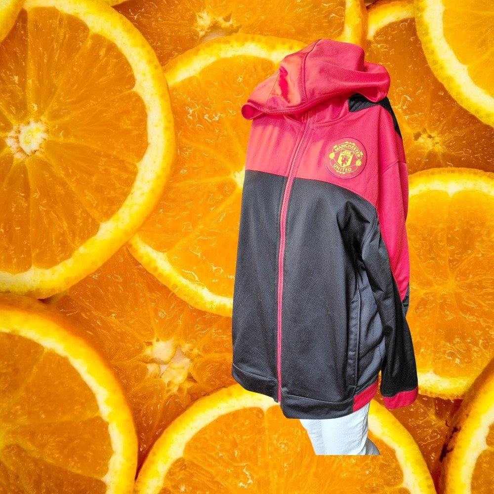 Manchester United Mens Red Black Colorblock Full‎ Zip Hoodie Track Jacket Large
